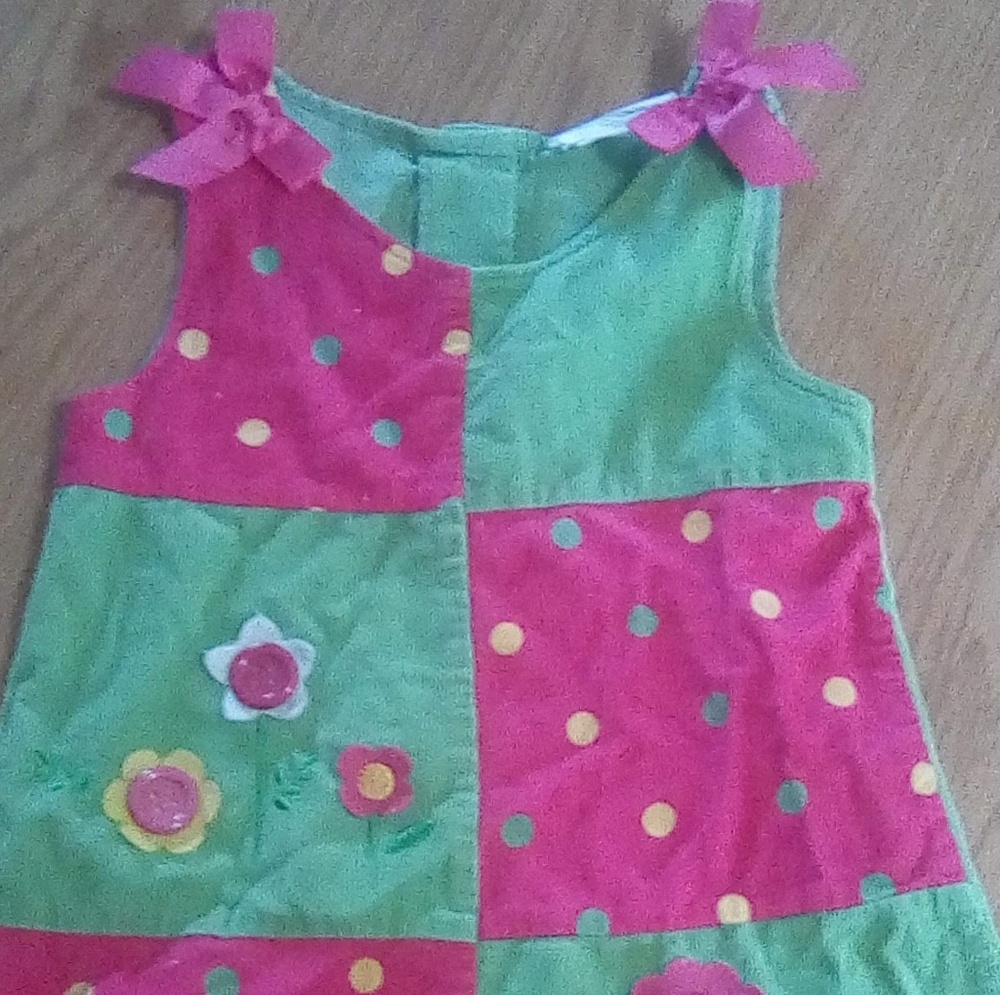 pink and green sleeveless cotton dress